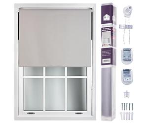 FURNISHED Roller Blinds Window Blackout Blind - 100% Black Out Thermal Fabric Easy Fit Fittings - Custom Made to Measure Blackout Blind Bedroom Bathroom Kitchen, Grey, Up to 240W x 210H cm