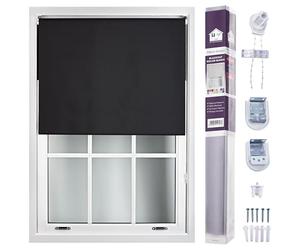 FURNISHED Roller Blinds Window Blackout Blind - 100% Black Out Thermal Fabric Easy Fit Fittings - Custom Made to Measure Blackout Blind Bedroom Bathroom Kitchen, Black, Up to 240W x 210H cm