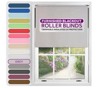 FURNISHED Roller Blinds Window Blackout, Grey, 145cm Wide x 210cm Long | Thermal 100% blackout trimmable insulated UV protection child safe easy fit home office window blinds