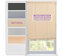 FURNISHED Venetian Blinds Window 25mm PVC Shades - Natural 140W x 210L cm | Venetian blind easy fit shutters trimmable for home kitchen windows treatment complete child safe fittings
