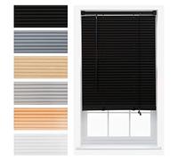 FURNISHED Venetian Blinds Window Venetian Blind Easy Fit PVC Curtains Trimmable Shades for Home Kitchen Windows Treatment Shutters 25mm Slats Complete Child Safe Fittings - Black 165W x 210L cm