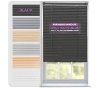 FURNISHED Venetian Blinds Window Venetian Blind Easy Fit PVC Shutters Trimmable Shades for Home Kitchen Windows Treatment Shutters 25mm Slats Complete Child Safe Fittings - Black 115W x 210L cm