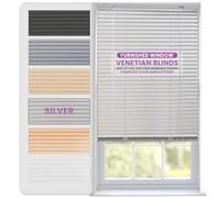 FURNISHED Venetian Blinds Window Venetian Blind Easy Fit PVC Shutters Trimmable Shades for Home Kitchen Windows Treatment Shutters 25mm Slats Complete Child Safe Fittings - Silver 195W x 210L cm