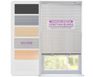 FURNISHED Venetian Blinds Window Venetian Blind Easy Fit PVC Shutters Trimmable Shades for Home Kitchen Windows Treatment Shutters 25mm Slats Complete Child Safe Fittings - Silver 140W x 150L cm