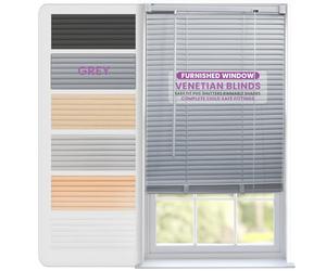FURNISHED Venetian Blinds Window Venetian Blind Easy Fit PVC Shutters Trimmable Shades for Home Kitchen Windows Treatment Shutters 25mm Slats Complete Child Safe Fittings - Grey 110W x 210L cm
