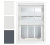 FURNISHED White Faux Wood Venetian Blinds 50mm Easy Fit Trimmable Child Safe Home Office Window Blinds, 90cm x 210cm
