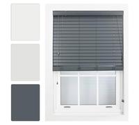 FURNISHED Window Venetian Blind 50mm Cut to Size, Dark Grey 195W x 150L cm | Made to measure faux wood venetian blinds long lasting shutter shades