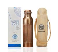 FURNISHFUL FINESSE 32 Oz Copper Water Bottle for Drinking 1000 ml Ayurvedic Pure Copper Vessel with Carry Bag, Leak Proof Handcrafted Antique Coper Bottles for Gym Office Hiking Sports - 1 Liter