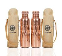 FURNISHFUL FINESSE 34 Ounce Copper Water Bottle 1000 ml Pure Copper Drinking Vessel With Carry Bag for Sports, Yoga, Ayurvedic,Gym,Office,Hiking - Pack of 2, Natural Finish