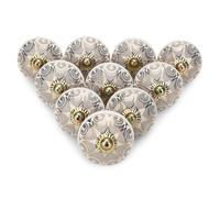 FURNISHFUL FINESSE Cabinet Knobs Boho Grey Ceramic Knob for Dresser Drawer Pull Handle, Kitchen Cabinet Assorted Farmhouse knobs Furniture Cupboard Hardware Gold Knobs - Pack of 25, (Gray)