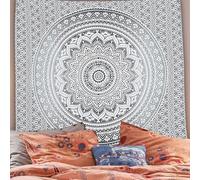 FURNISHFUL FINESSE Handmade Indian Wall Tapestry, Cotton Mandala Wall Hanging, Boho Wall Art Tapestry for Bedroom, Psychedelic Trippy Hippie Room Decor, 127x152 CM (50x60 Inch), Grey