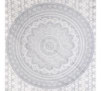 FURNISHFUL FINESSE Handmade Indian Wall Tapestry, Cotton Mandala Wall Hanging, Boho Wall Art Tapestry for Bedroom, Psychedelic Trippy Hippie Room Decor, 127x152 CM (50x60 Inch), White Silver
