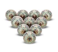 FURNISHFUL FINESSE Light Green Ceramic Cabinet Knobs (Pack of 10), Handmade Dresser Drawer Pulls with Gold Trim, Vintage Boho Handles for Wardrobes & Cupboards
