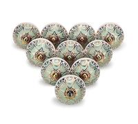 FURNISHFUL FINESSE Light Green Ceramic Cabinet Knobs (Pack of 30), Handmade Dresser Drawer Pulls with Gold Trim, Vintage Boho Handles for Wardrobes & Cupboards