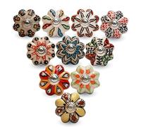 FURNISHFUL FINESSE Multicolor Ceramic Cabinet Knobs (Pack of 10), Assorted Pumpkin Fluted Dresser Drawer Pulls, Vintage Boho Handles for Wardrobes & Cupboards