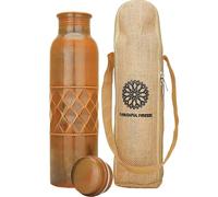 FURNISHFUL FINESSE Pure Antique Diamond Copper Water Drinking Bottle with Lid and Carry Bag 34oz/1000 ml Leak Proof Vessel Bottle for Ayurveda Health Sports and Yoga Gym- Pack of 1