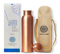 FURNISHFUL FINESSE Pure Copper Water Bottle 1 Liter Ayurvedic Copper Bottle for Drinking More Water & Lower Your Sugar Intake, 32 Oz Large Copper Vessel - Leak Proof Design, Comes with Carry Bag
