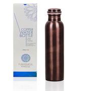 FURNISHFUL FINESSE Pure Copper Water Bottle, 1000ml (34 Oz) Antique Matte Finish Drinking Bottle, Leakproof Silicone Seal Cap, Seamless Ayurvedic Copper Vessel for Yoga, Gym, Office & Sports