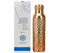 FURNISHFUL FINESSE Pure Copper Water Bottle, 1000ml (34 Oz) Hand-Hammered Finish Drinking Bottle, Leakproof Silicone Seal Cap, Seamless Ayurvedic Copper Vessel for Yoga, Gym, Office & Sports