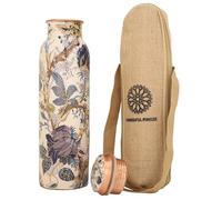 FURNISHFUL FINESSE Pure Copper Water Bottle 34 Ounce Copper Bottle with JUte Carry Bag For Gym Office (Pack of 1, White Floral)