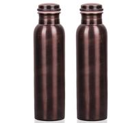 FURNISHFUL FINESSE Pure Copper Water Bottle, Pack of 2, 950ml (32 Oz) Antique Matte Finish Drinking Bottles, Leakproof Silicone Seal Cap, Seamless Ayurvedic Copper Vessels for Yoga, Gym & Office