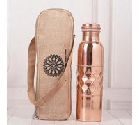 FURNISHFUL FINESSE Pure Natural Diamond Copper Water Drinking Bottle with Lid and Carry Bag 34oz/1000 ml Leak Proof Vessel Bottle for Ayurveda Health Benefits Office and Travel- Pack of 1