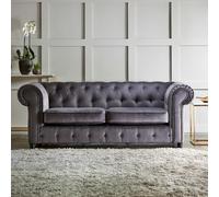 Furnishings For Less Ashbourne Chesterfield Plush Velvet 3 Seater - Grey
