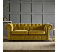 Furnishings For Less Ashbourne Chesterfield Plush Velvet 3 Seater - Tumeric