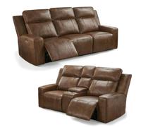 Furnishings For Less Barcino Leather Look Electric Reclining Sofa Suite 3 + 2 USB Charging - Brown