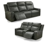 Furnishings For Less Barcino Leather Look Electric Reclining Sofa Suite 3 + 2 USB Charging - Grey