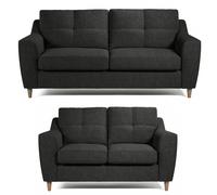 Furnishings For Less Baxter Tufted Fabric Sofa Suite - Charcoal