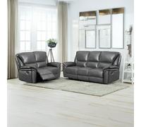 Furnishings For Less Boston Grey Leather Aire Manual Reclining Sofa Suite