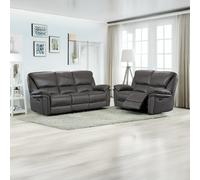 Furnishings For Less Boston Grey Suede Fabric Manual Reclining Sofa Suite