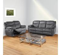 Furnishings For Less Brianna Plush Fabric Reclining Sofa Suite 3 + 2 - Grey