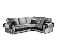 Furnishings For Less Chelsea Crushed Velvet Full Back 4 Seater L Shaped Corner Sofa - Black and Silver - Right Hand Facing