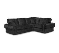 Furnishings For Less Chelsea Crushed Velvet Full Back 4 Seater L Shaped Corner Sofa - Black - Right Hand Facing