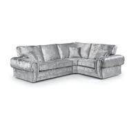 Furnishings For Less Chelsea Crushed Velvet Full Back 4 Seater L Shaped Corner Sofa - Silver - Right Hand Facing
