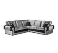 Furnishings For Less Chelsea Crushed Velvet Full Back 5 Seater Corner Sofa - Black and Silver