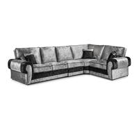Furnishings For Less Chelsea Crushed Velvet Full Back 5 Seater L Shaped Corner Sofa - Black and Silver - Right Hand Facing