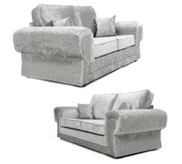 Furnishings For Less Chelsea Crushed Velvet Full Back Sofa Suite - Silver