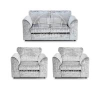 Furnishings For Less Crystal Crushed Velvet 2 Seater and 2 Armchairs Full Back - Silver