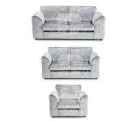 Furnishings For Less Crystal Crushed Velvet 3 Piece Sofa Suite Full Back - Silver