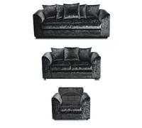 Furnishings For Less Crystal Crushed Velvet 3 Piece Sofa Suite Scatter Back - Black