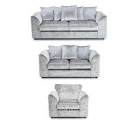 Furnishings For Less Crystal Crushed Velvet 3 Piece Sofa Suite Scatter Back - Silver