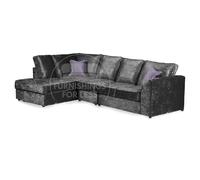 Furnishings For Less Crystal Crushed Velvet Full Back 5 Seater L Shaped Corner Sofa - Black - Left Hand Facing