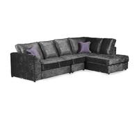 Furnishings For Less Crystal Crushed Velvet Full Back 5 Seater L Shaped Corner Sofa - Black - Right Hand Facing