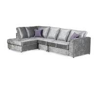 Furnishings For Less Crystal Crushed Velvet Full Back 5 Seater L Shaped Corner Sofa - Silver - Left Hand Facing