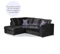 Furnishings For Less Crystal Crushed Velvet Full Back Corner Sofa - Black - Left Hand Facing