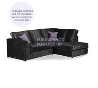 Furnishings For Less Crystal Crushed Velvet Full Back Corner Sofa - Black - Right Hand Facing