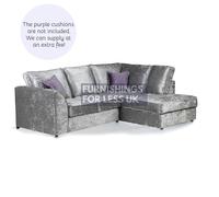 Furnishings For Less Crystal Crushed Velvet Full Back Corner Sofa - Silver - Right Hand Facing